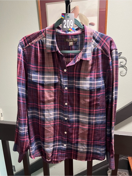 Tommy Bahama Tops - Tommy Bahama Women's Plaid Button-Down Shirt in Burgundy, Navy & Pink #209